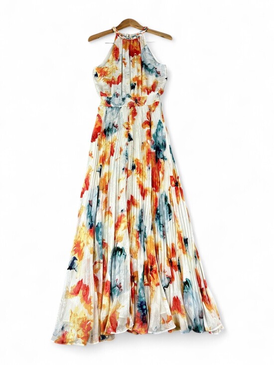 White House Black Market Dresses & Skirts - White House Black Market Floral Pleated Halter Maxi Dress Sz 4